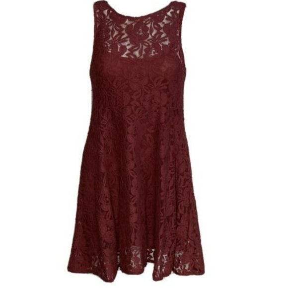 Free People Miles of Lace Tank Dress Maroon - M